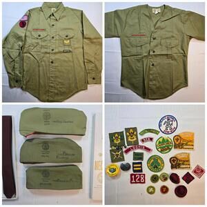 Vintage 1960s 1970s Boy Scouts of America LOT Patches, Tie, Shirts and Caps